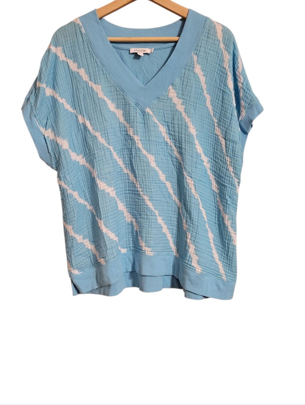 Chico's Blue Tie Dye Cotton Gauze Boxy Tee